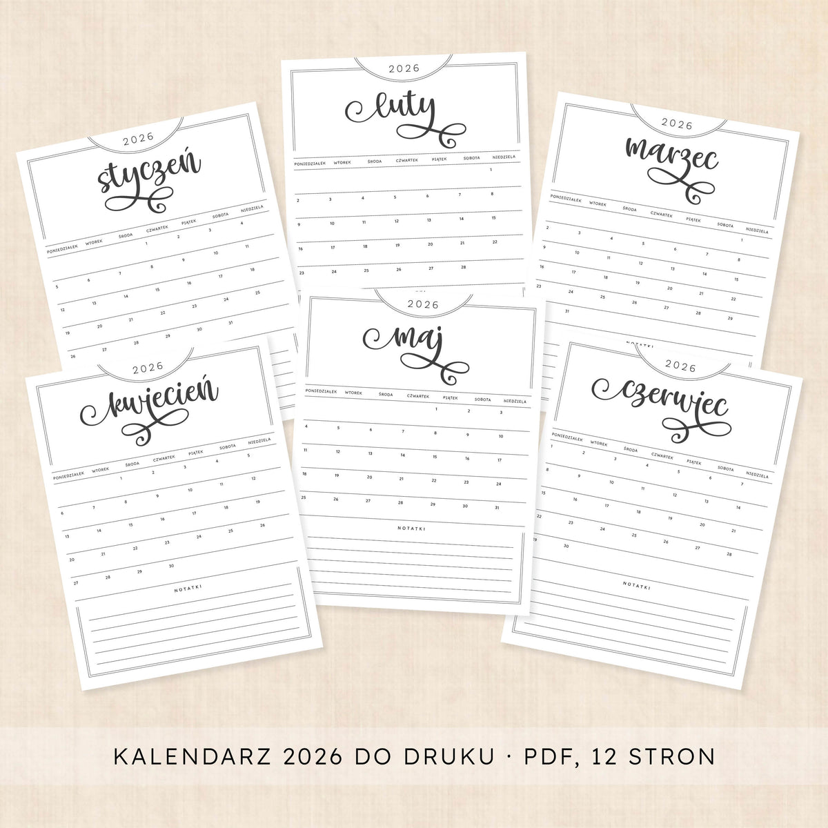 Kalendarz 2026 do druku