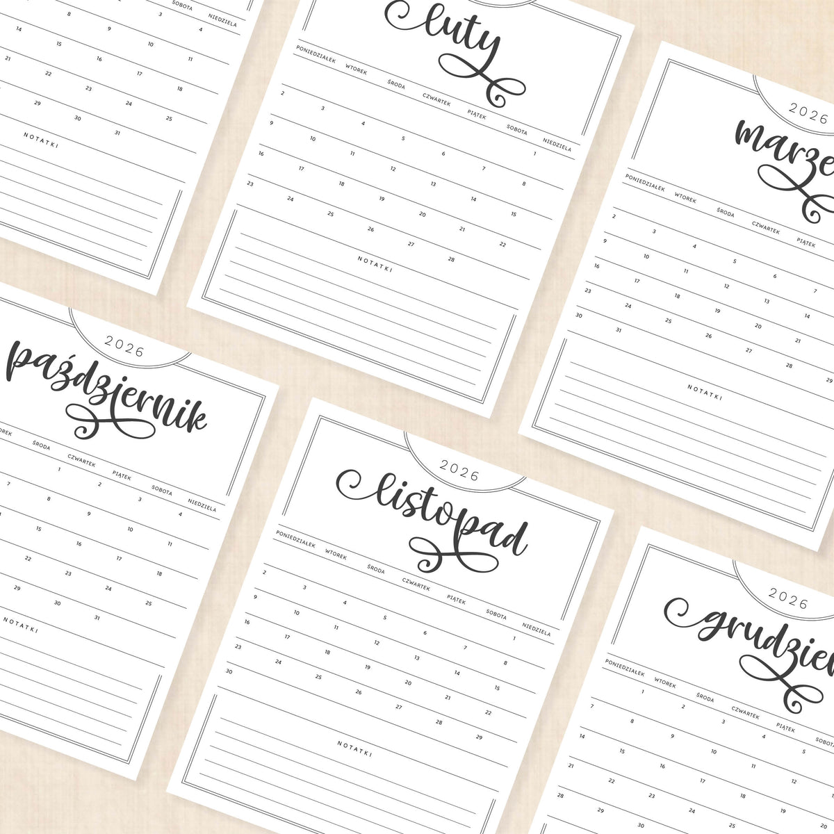 Kalendarz 2026 do druku