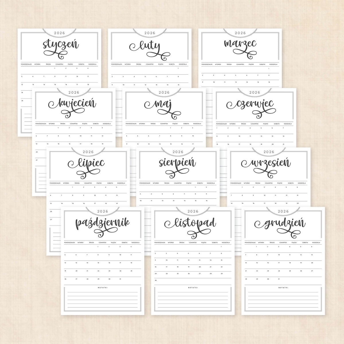 Kalendarz 2026 do druku