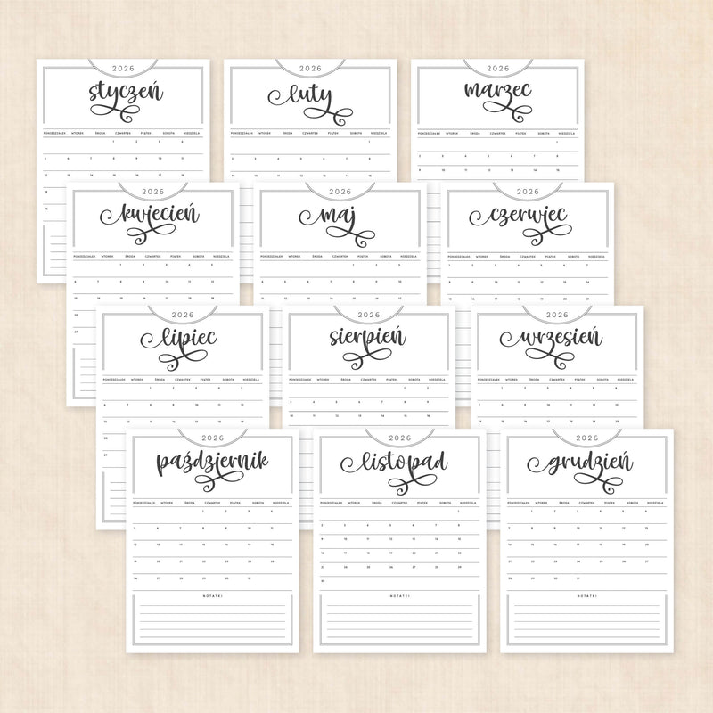 Kalendarz 2026 do druku