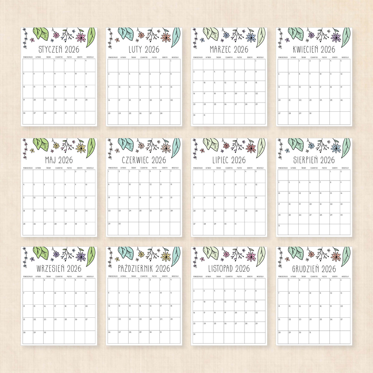Kalendarz 2026 do druku