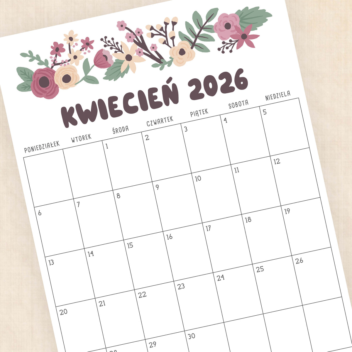 Kalendarz 2026 do druku