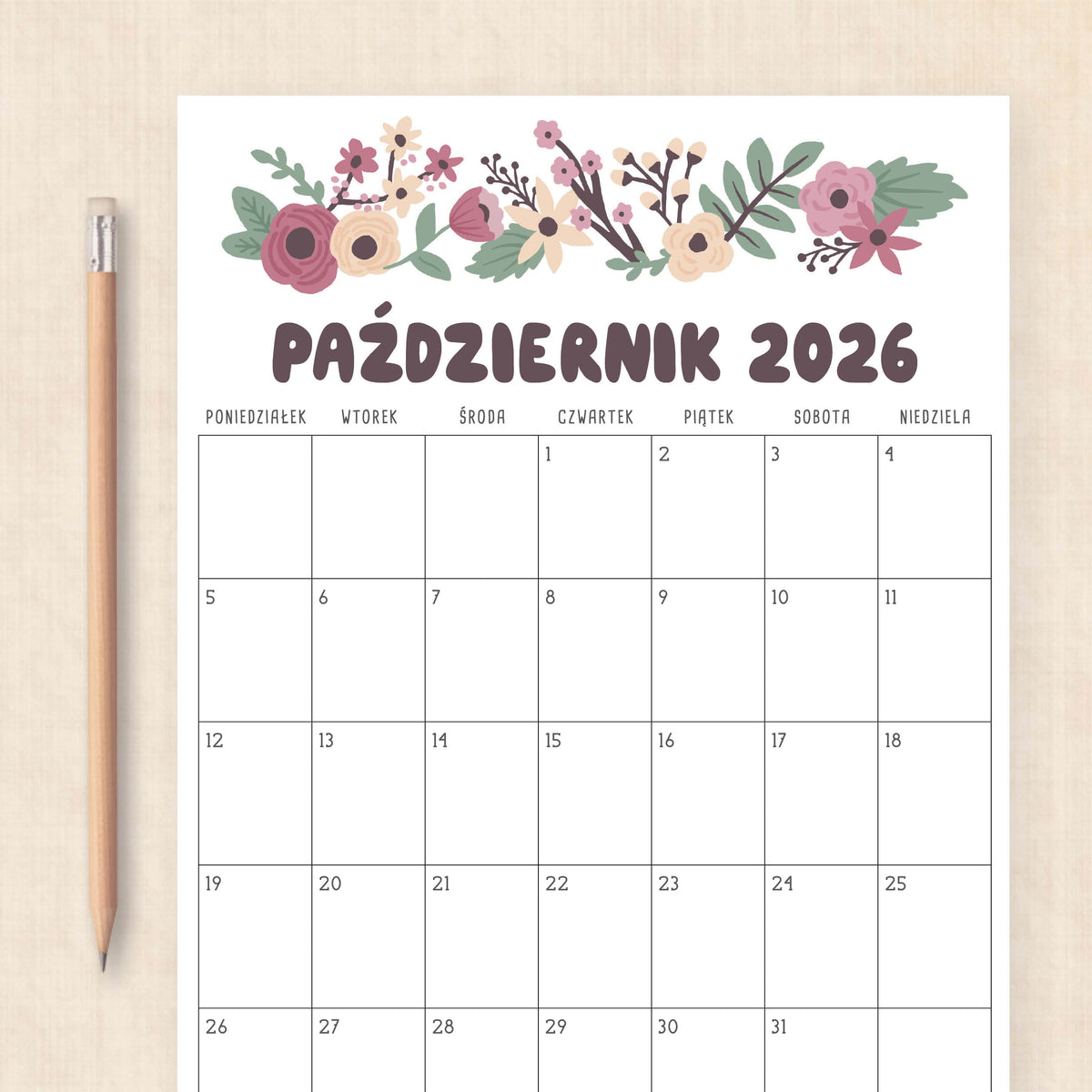 Kalendarz 2026 do druku