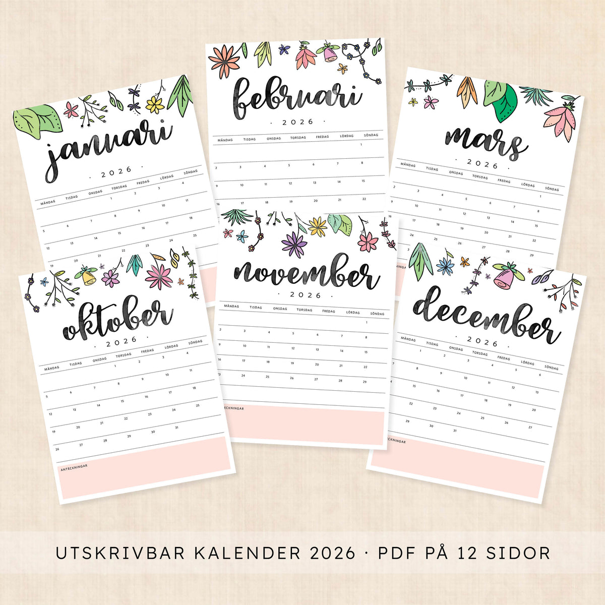 Kalender 2026 att skriva ut