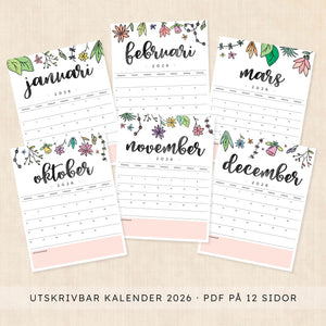 Kalender 2026 att skriva ut