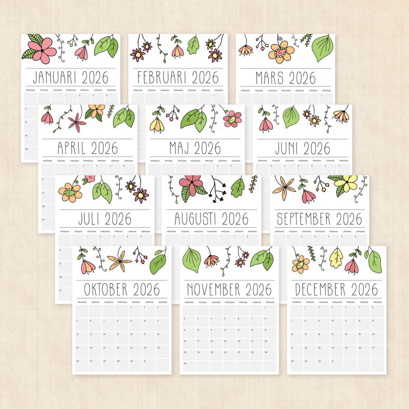 Kalender 2026 att skriva ut