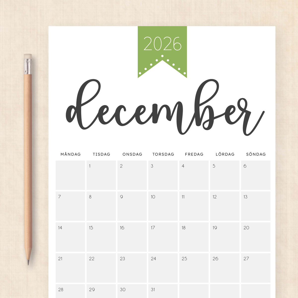 Kalender 2026 att skriva ut
