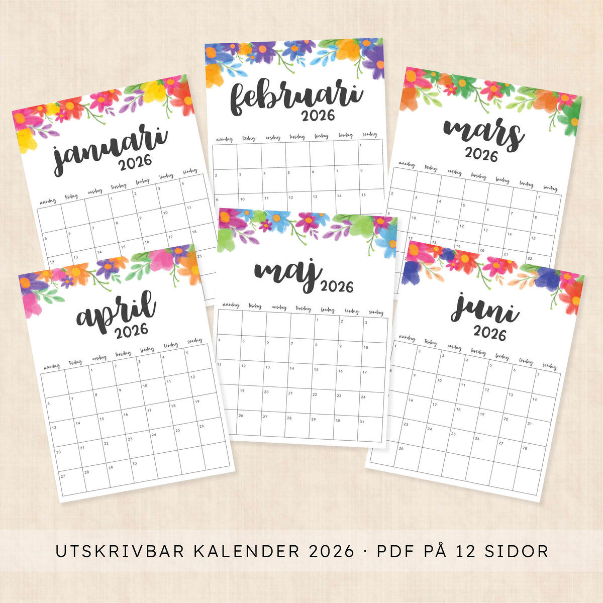 Kalender 2026 att skriva ut
