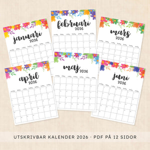 Kalender 2026 att skriva ut