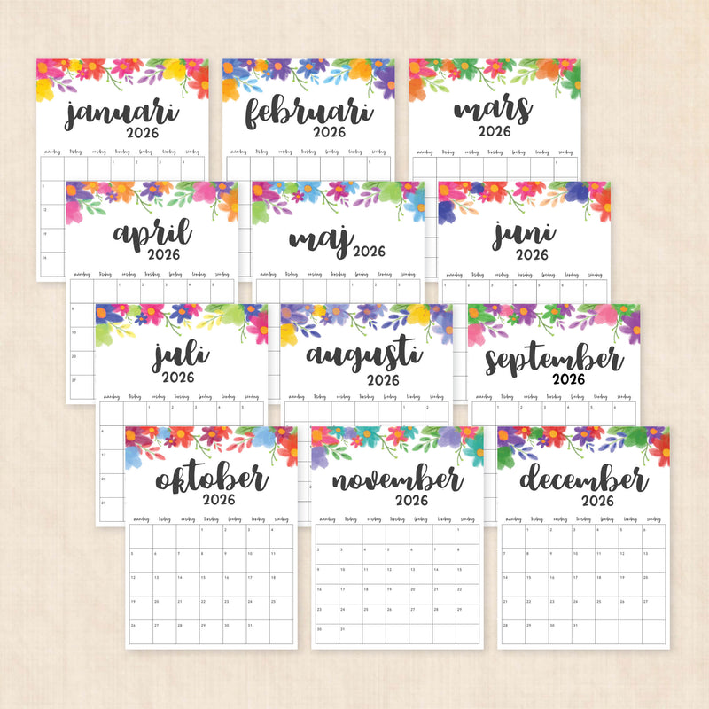 Kalender 2026 att skriva ut