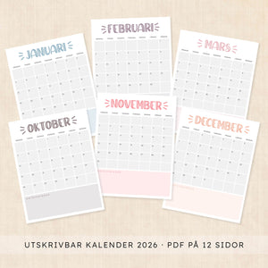 Kalender 2026 att skriva ut