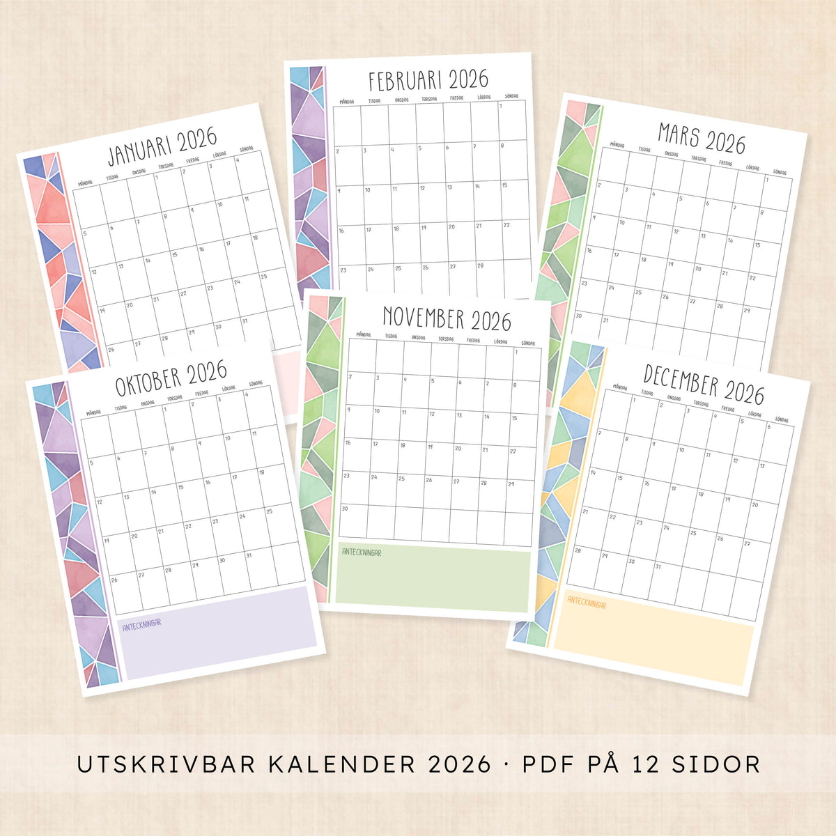 Kalender 2026 att skriva ut