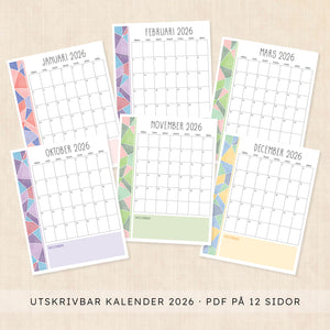 Kalender 2026 att skriva ut
