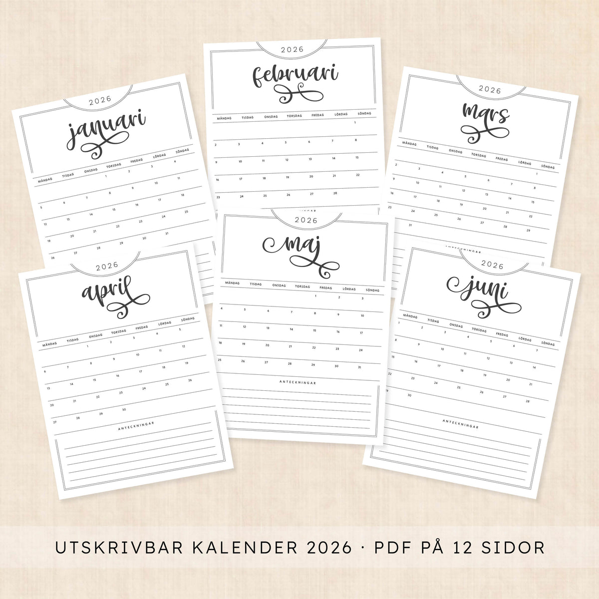 Kalender 2026 att skriva ut