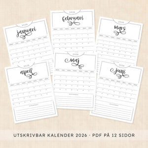 Kalender 2026 att skriva ut