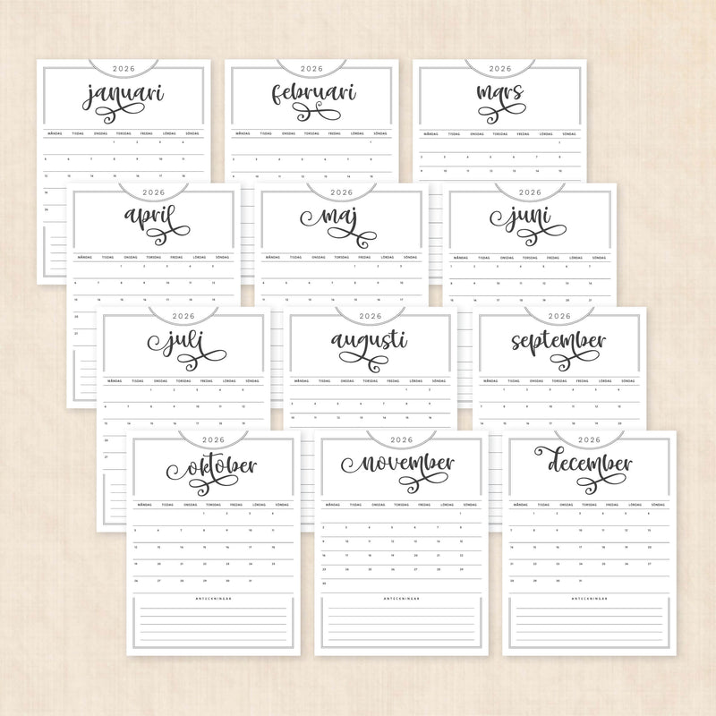 Kalender 2026 att skriva ut