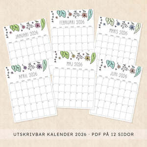 Kalender 2026 att skriva ut