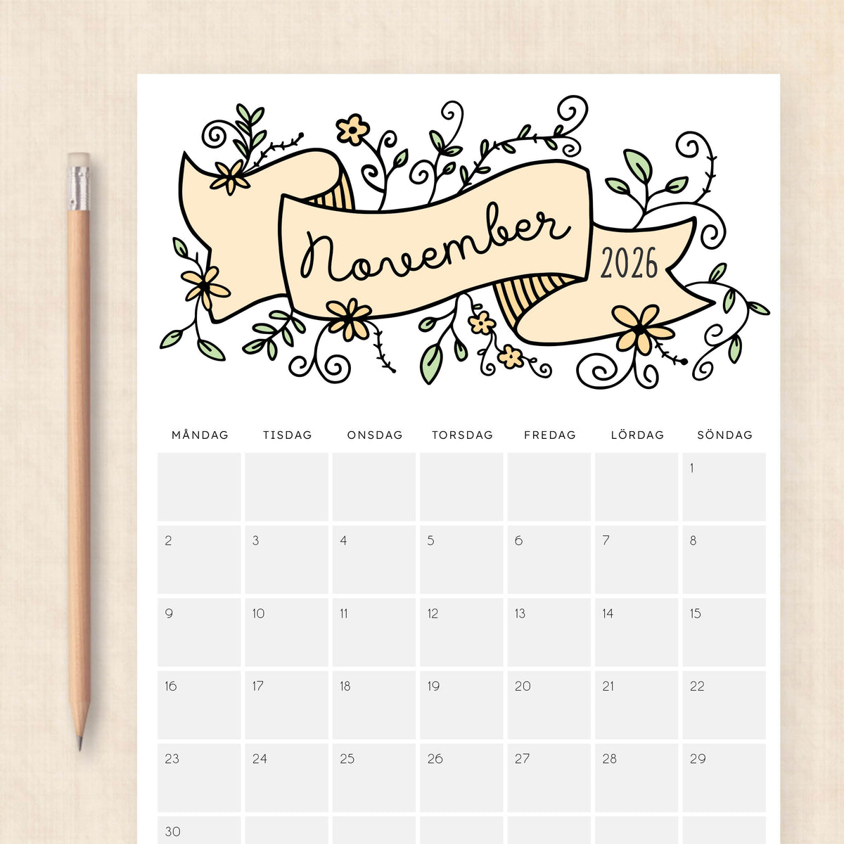 Kalender 2026 att skriva ut