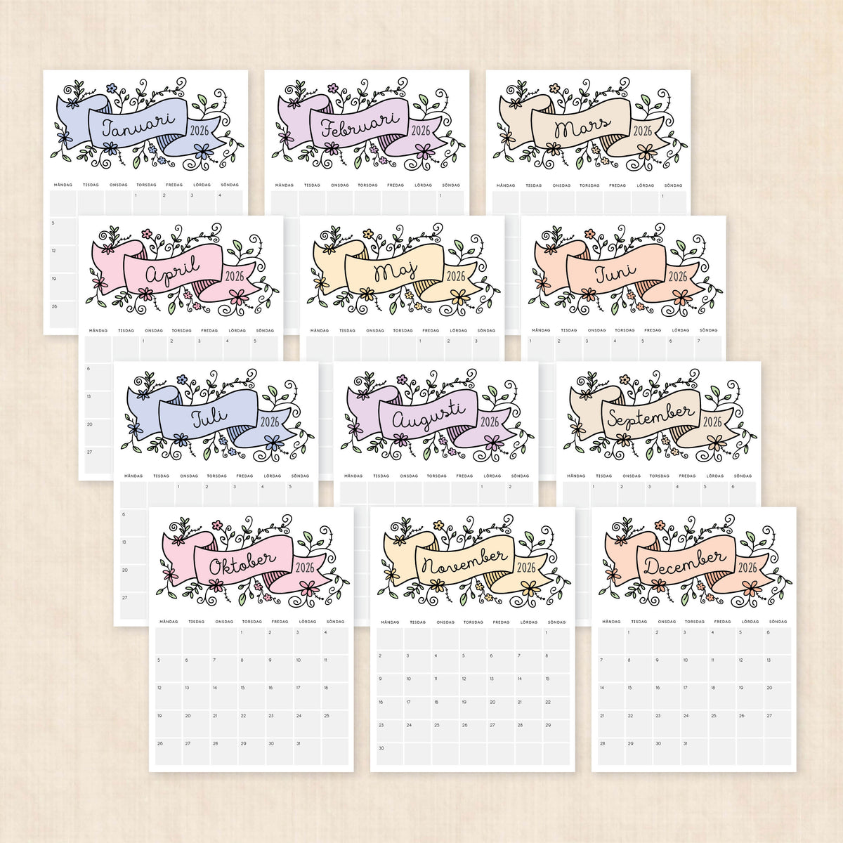 Kalender 2026 att skriva ut