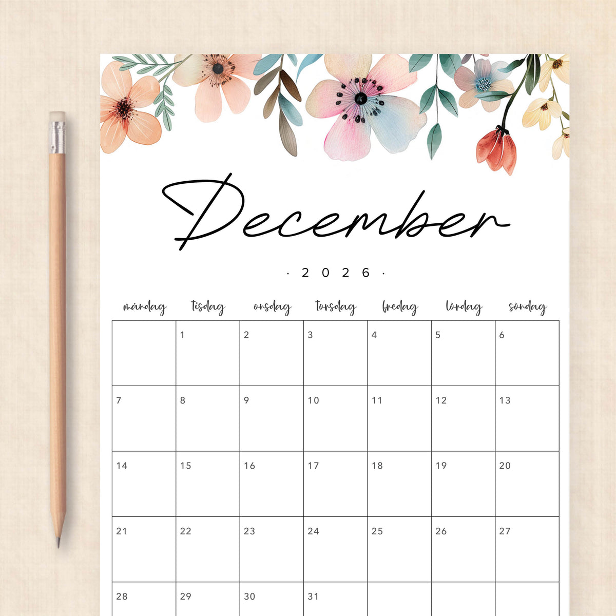 Kalender 2026 att skriva ut