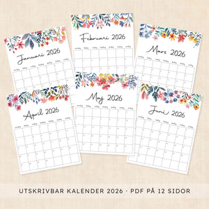 Kalender 2026 att skriva ut