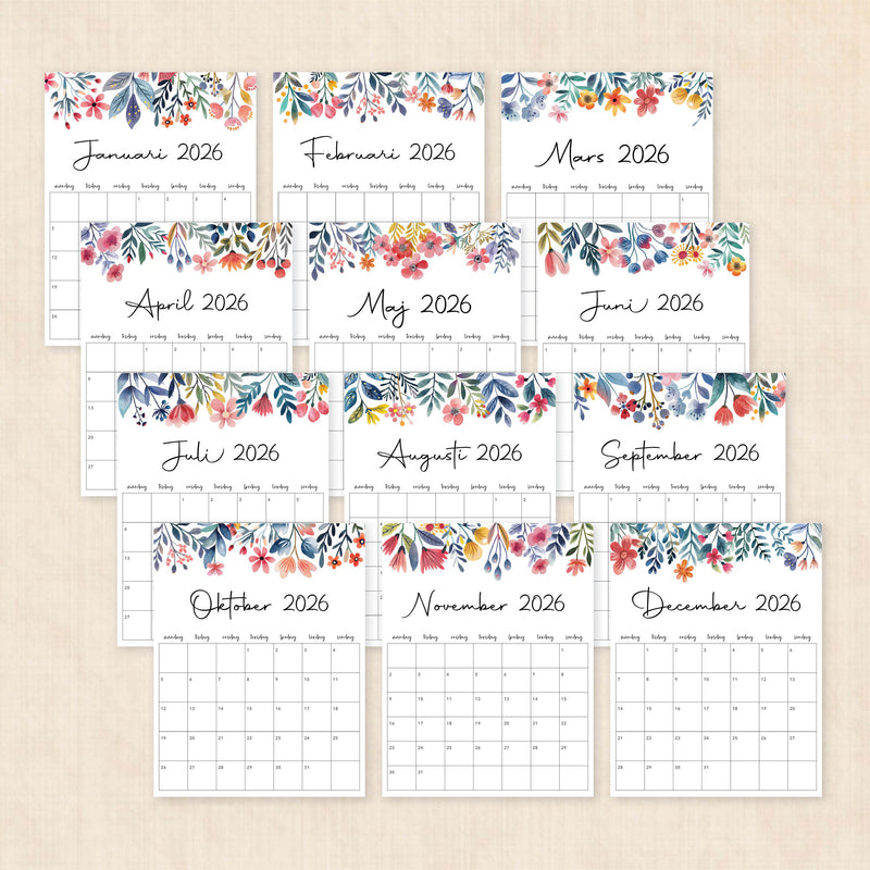 Kalender 2026 att skriva ut