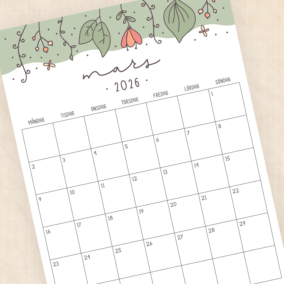 Kalender 2026 att skriva ut