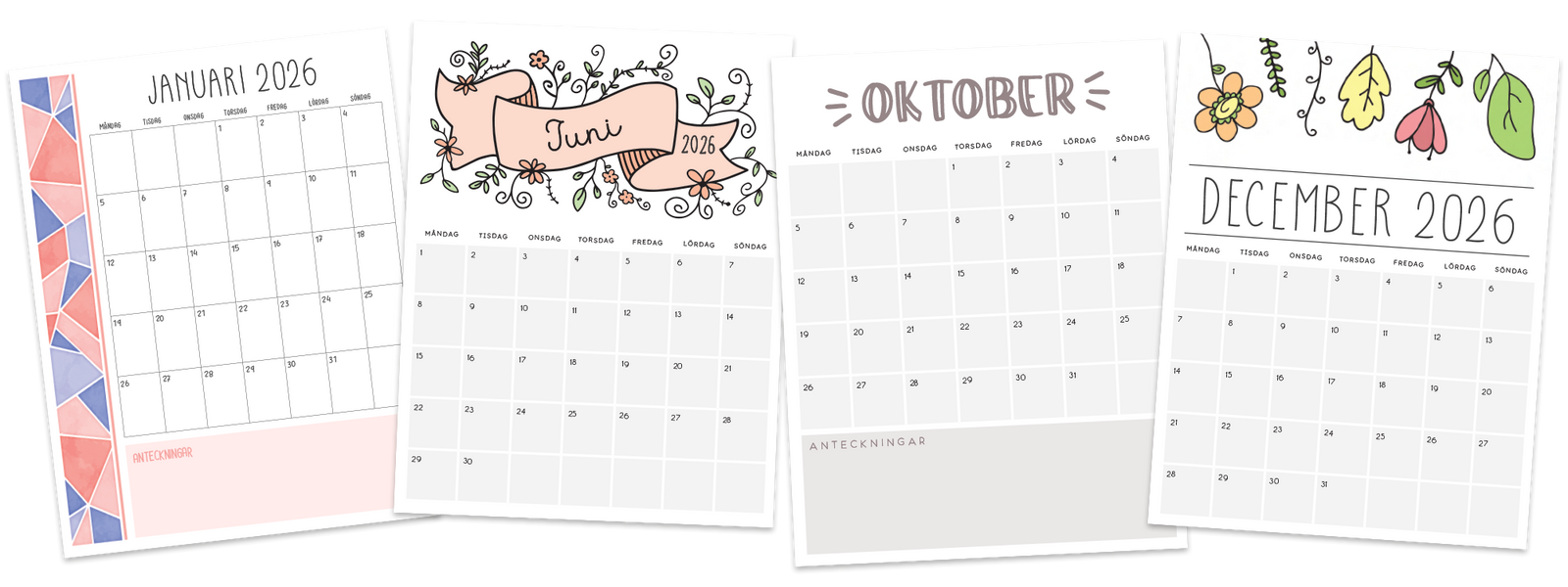 Kalender 2026 att skriva ut