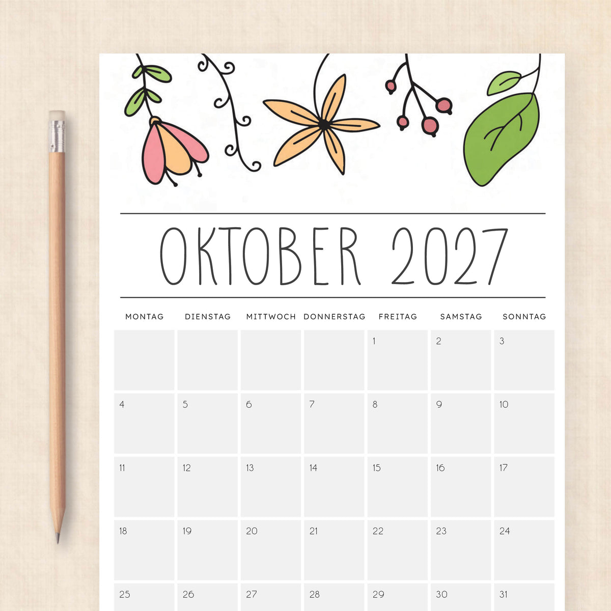 kalender 2027 zum ausdrucken