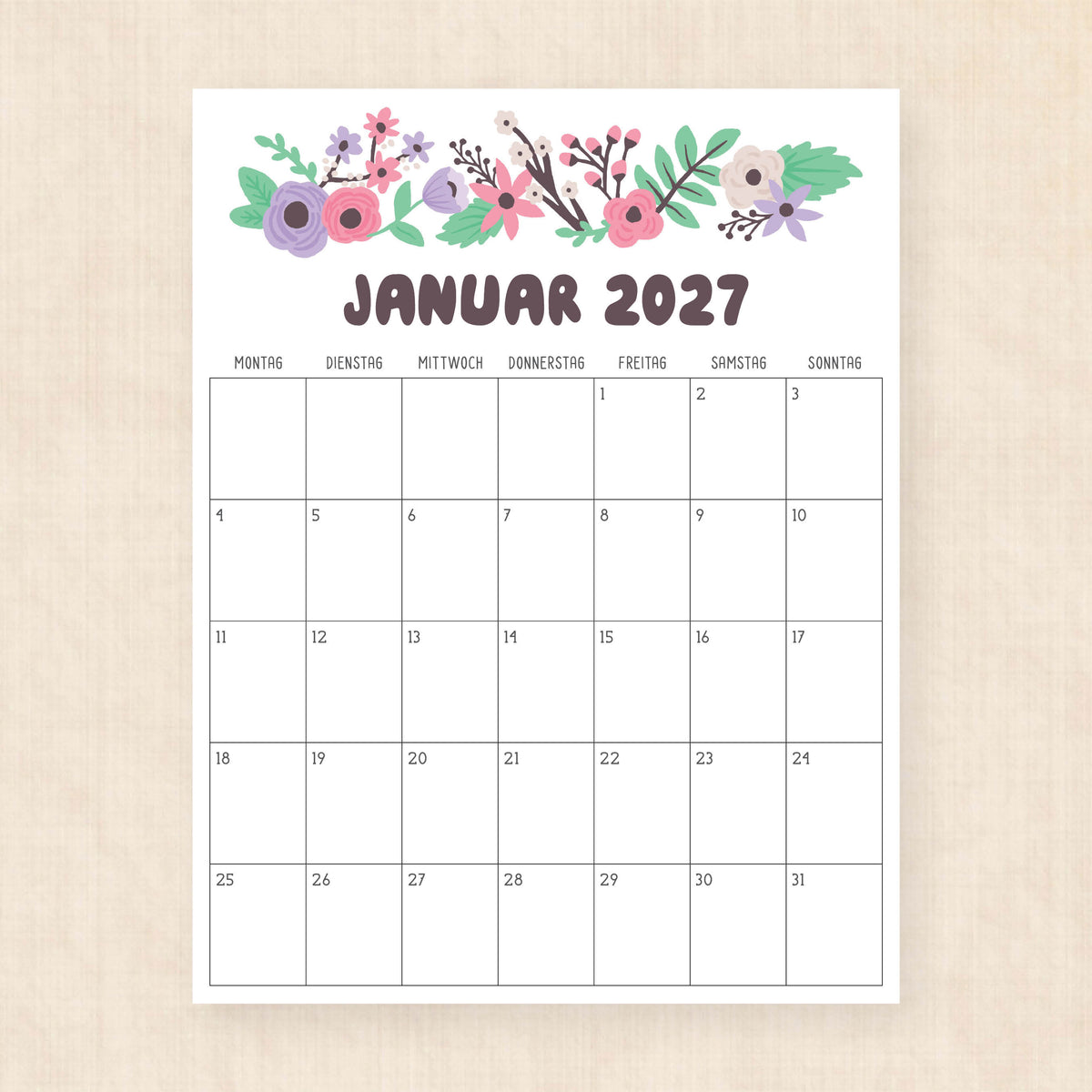 kalender 2027 zum ausdrucken