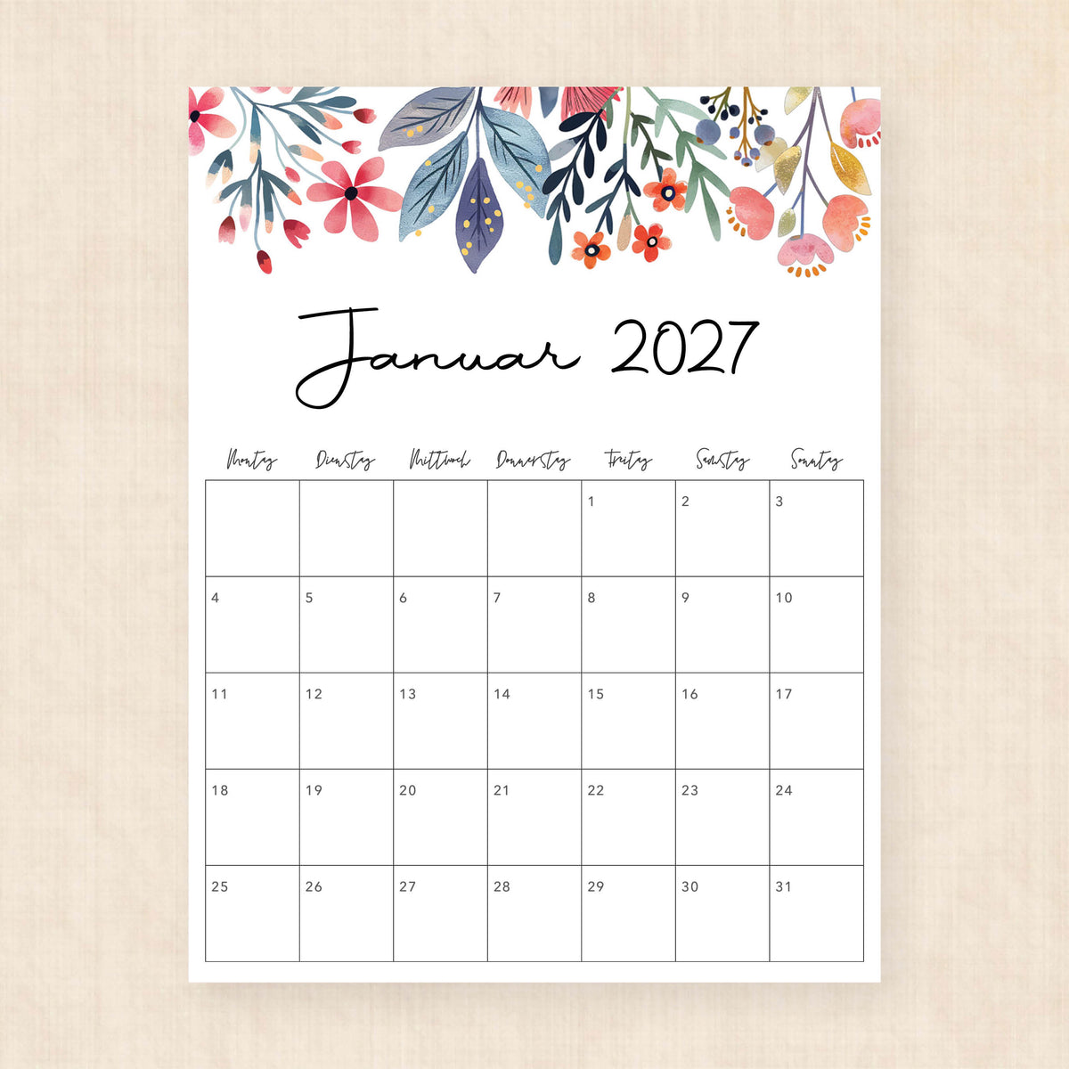 kalender 2027 zum ausdrucken