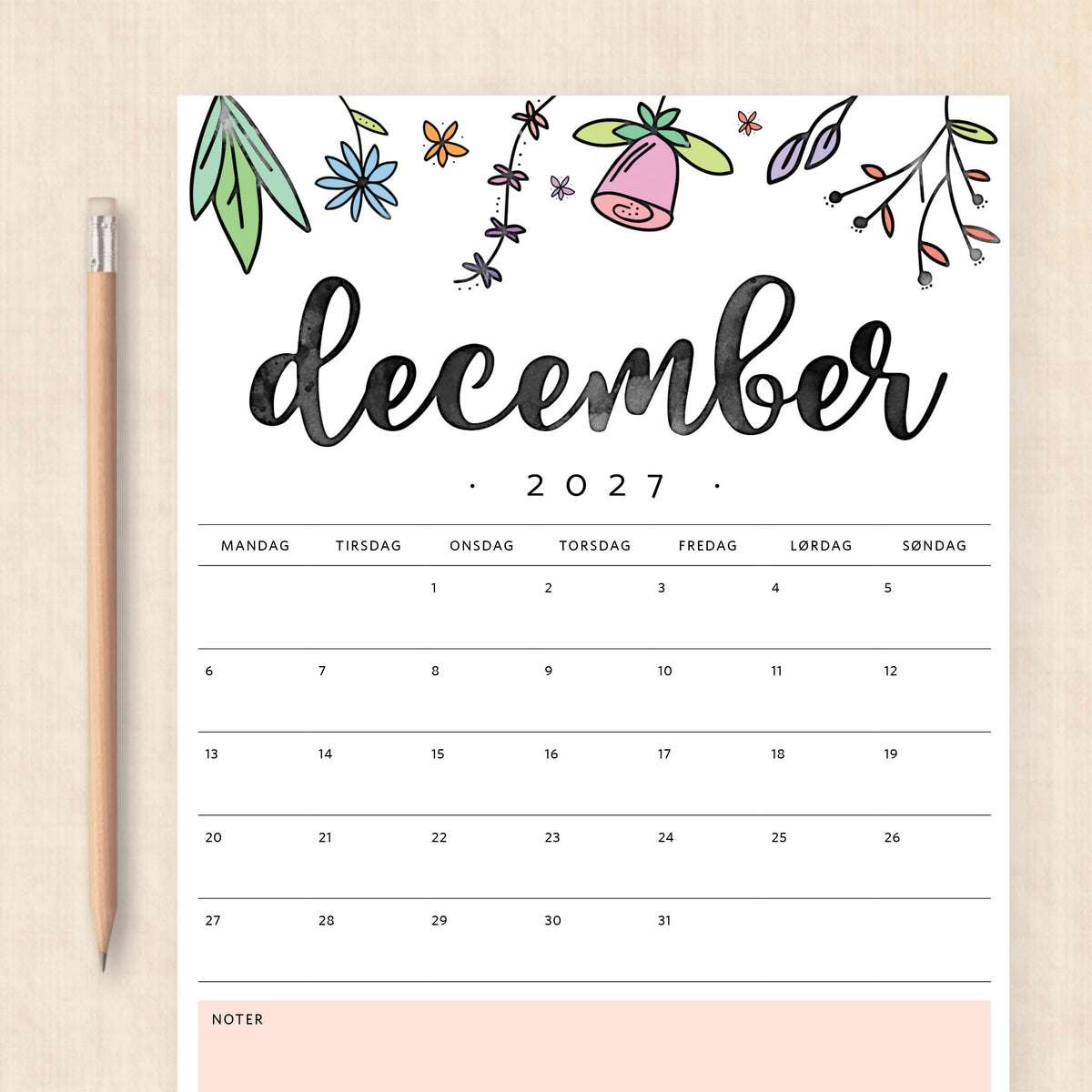 Kalender 2027 print selv