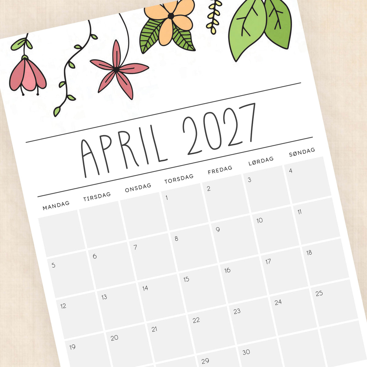 Kalender 2027 print selv