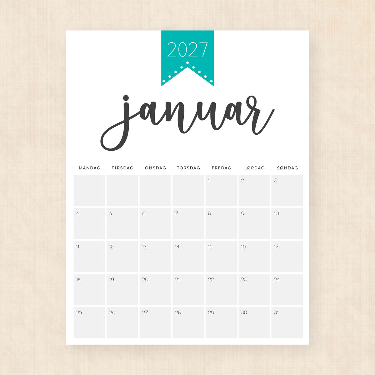 Kalender 2027 print selv