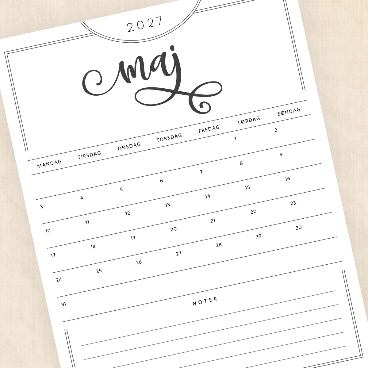 Kalender 2027 print selv
