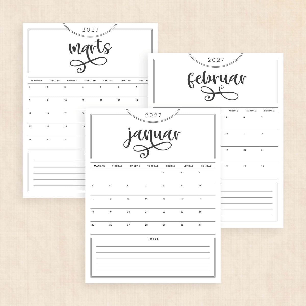 Kalender 2027 print selv