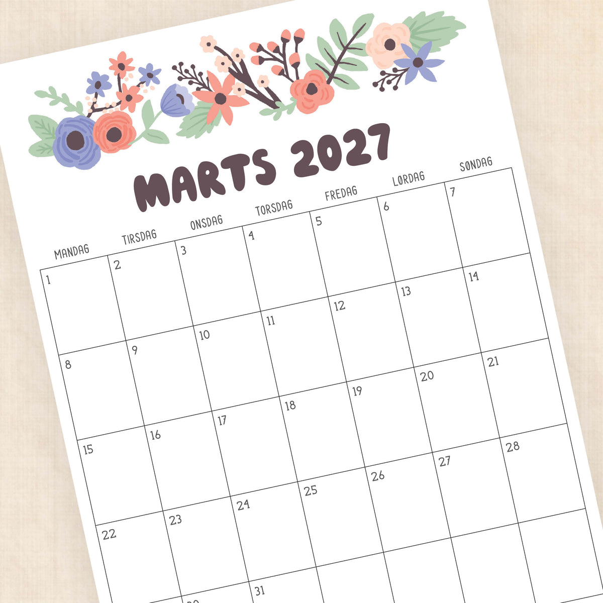 Kalender 2027 print selv