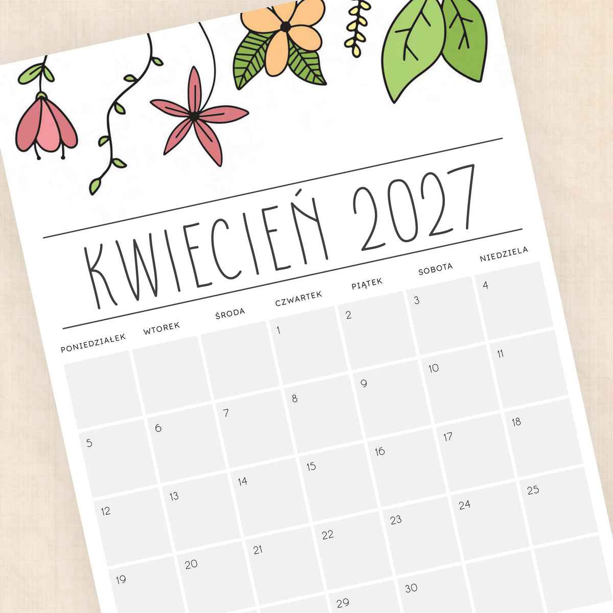 kalendarz 2027 do druku