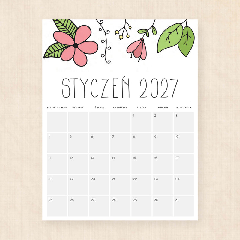 kalendarz 2027 do druku