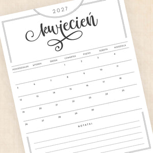 Kalendarz 2027 do druku