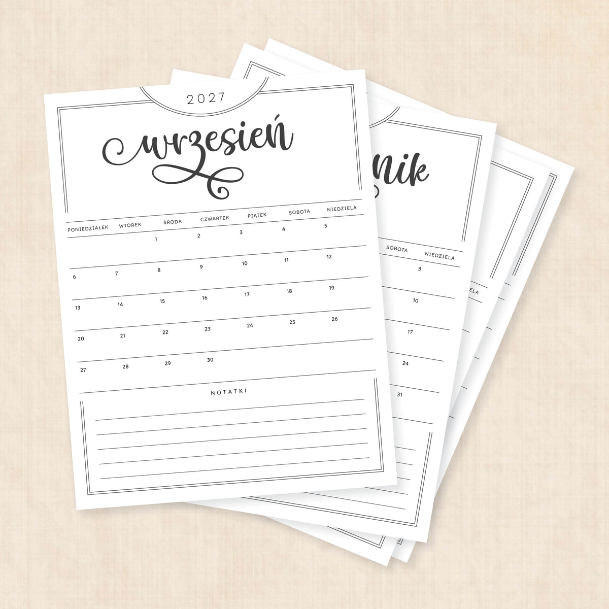 Kalendarz 2027 do druku