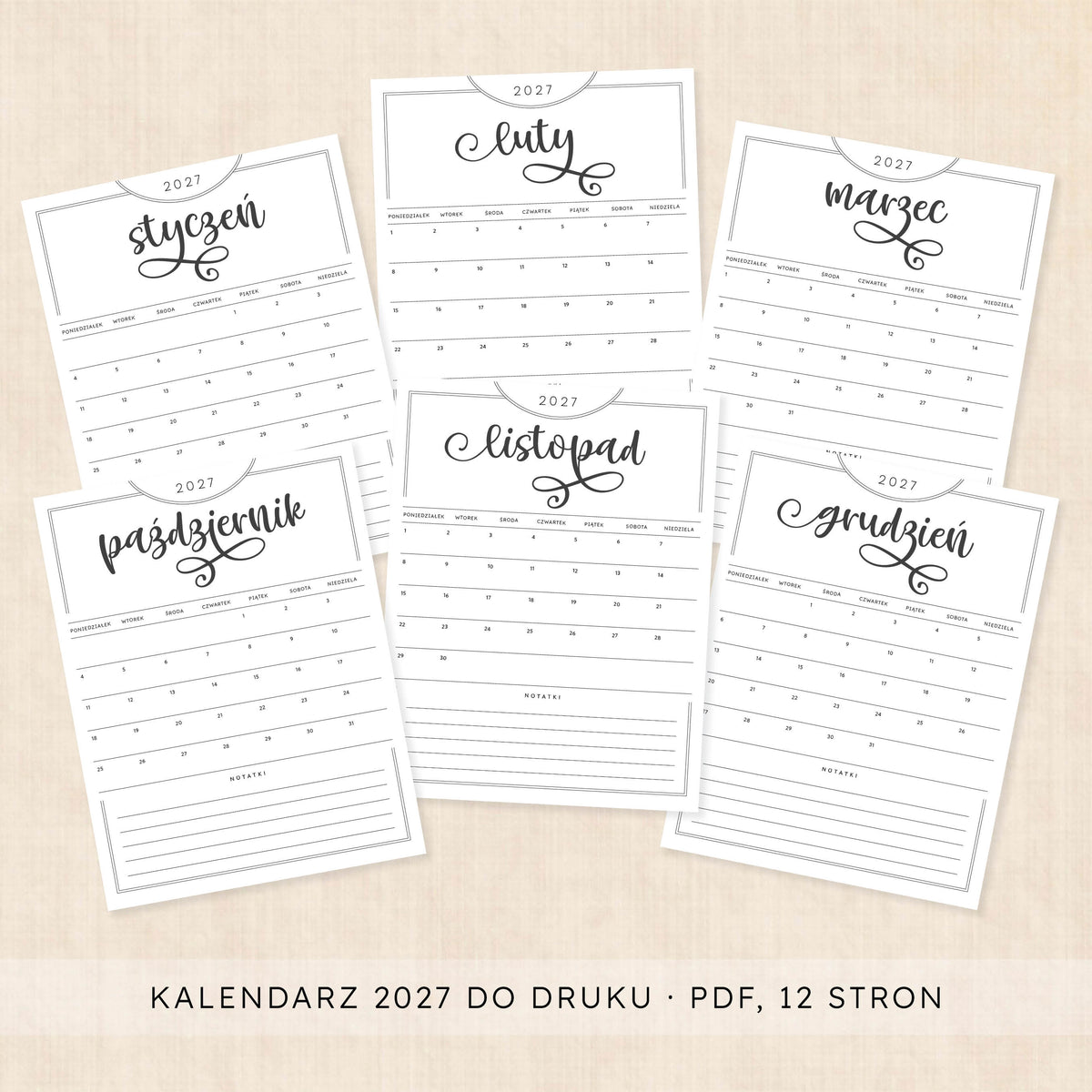 Kalendarz 2027 do druku