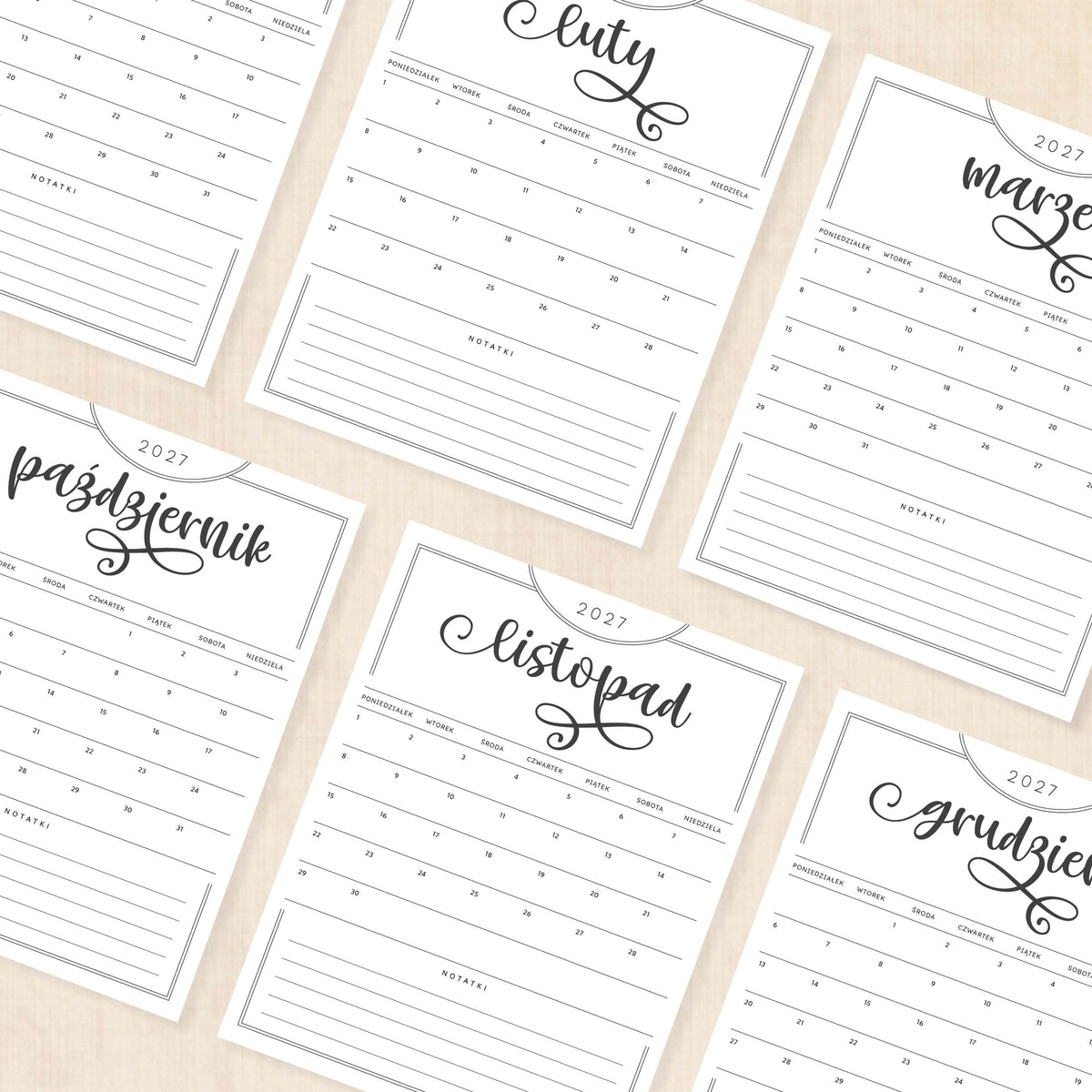 Kalendarz 2027 do druku