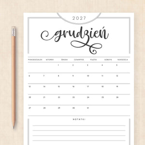 Kalendarz 2027 do druku
