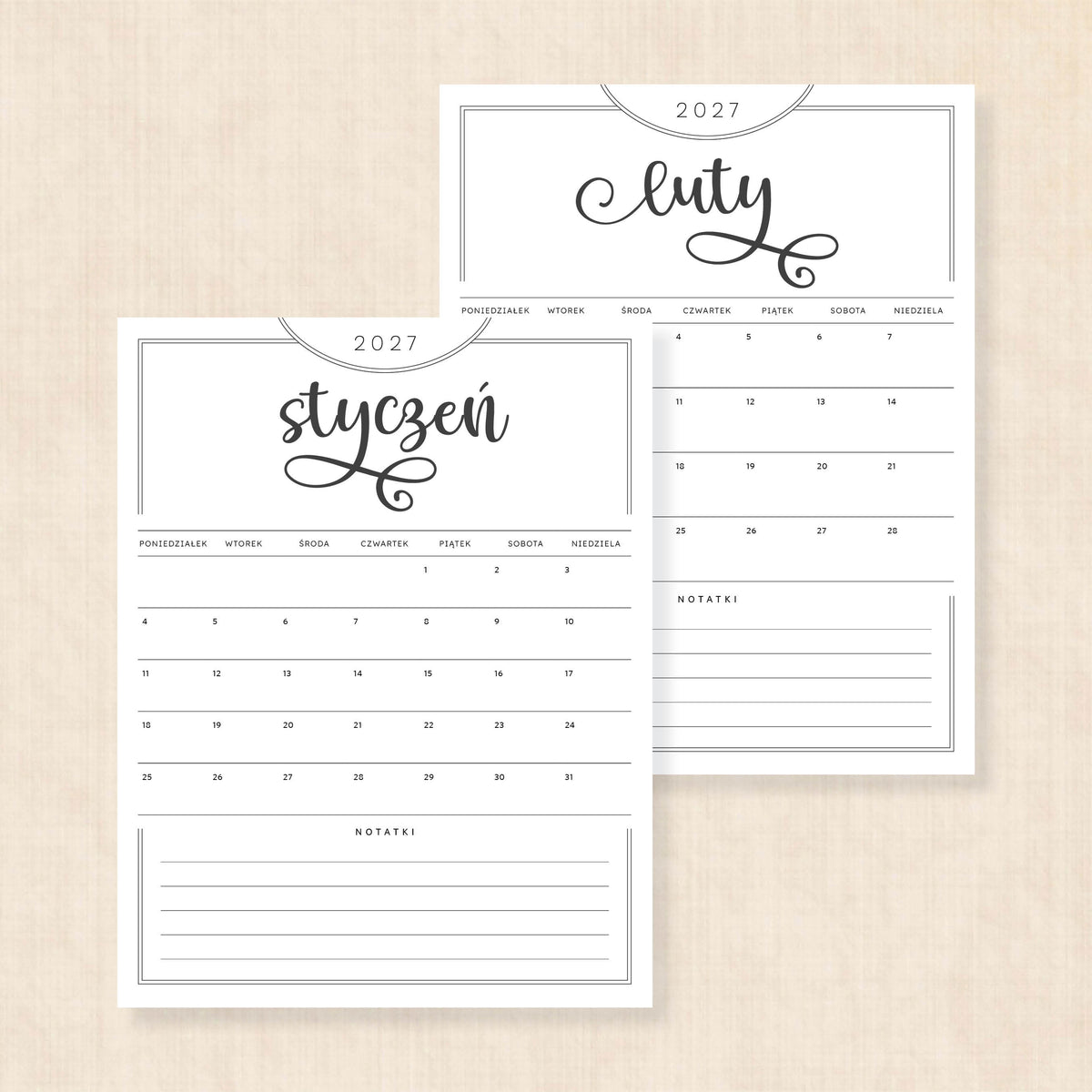 Kalendarz 2027 do druku