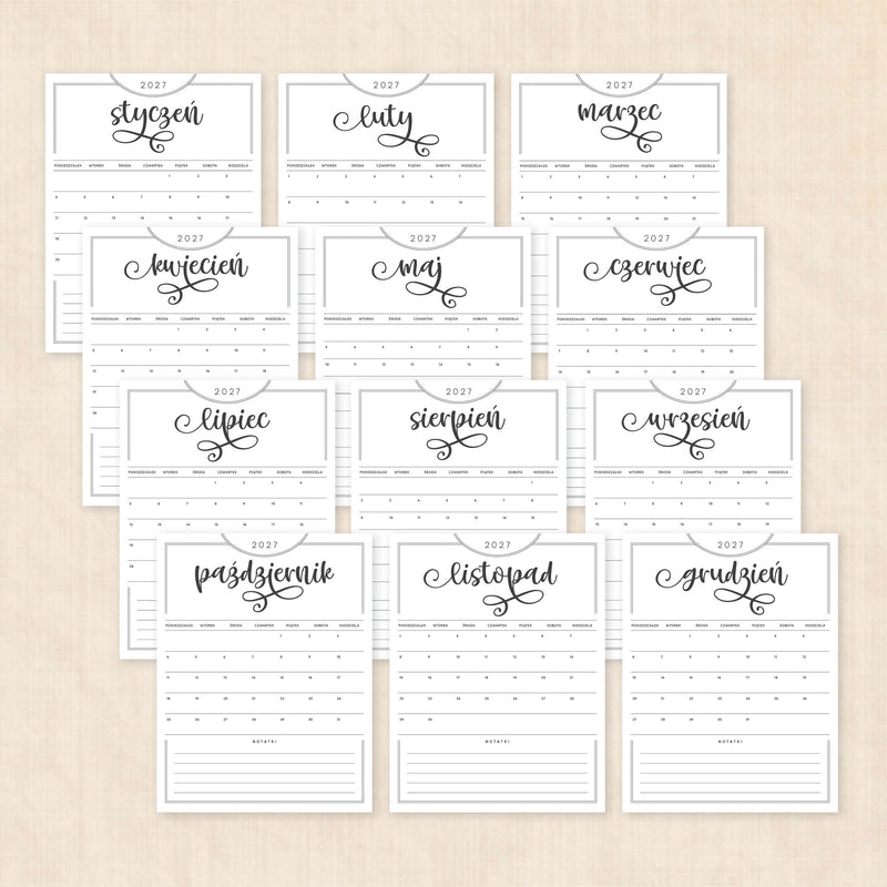 Kalendarz 2027 do druku