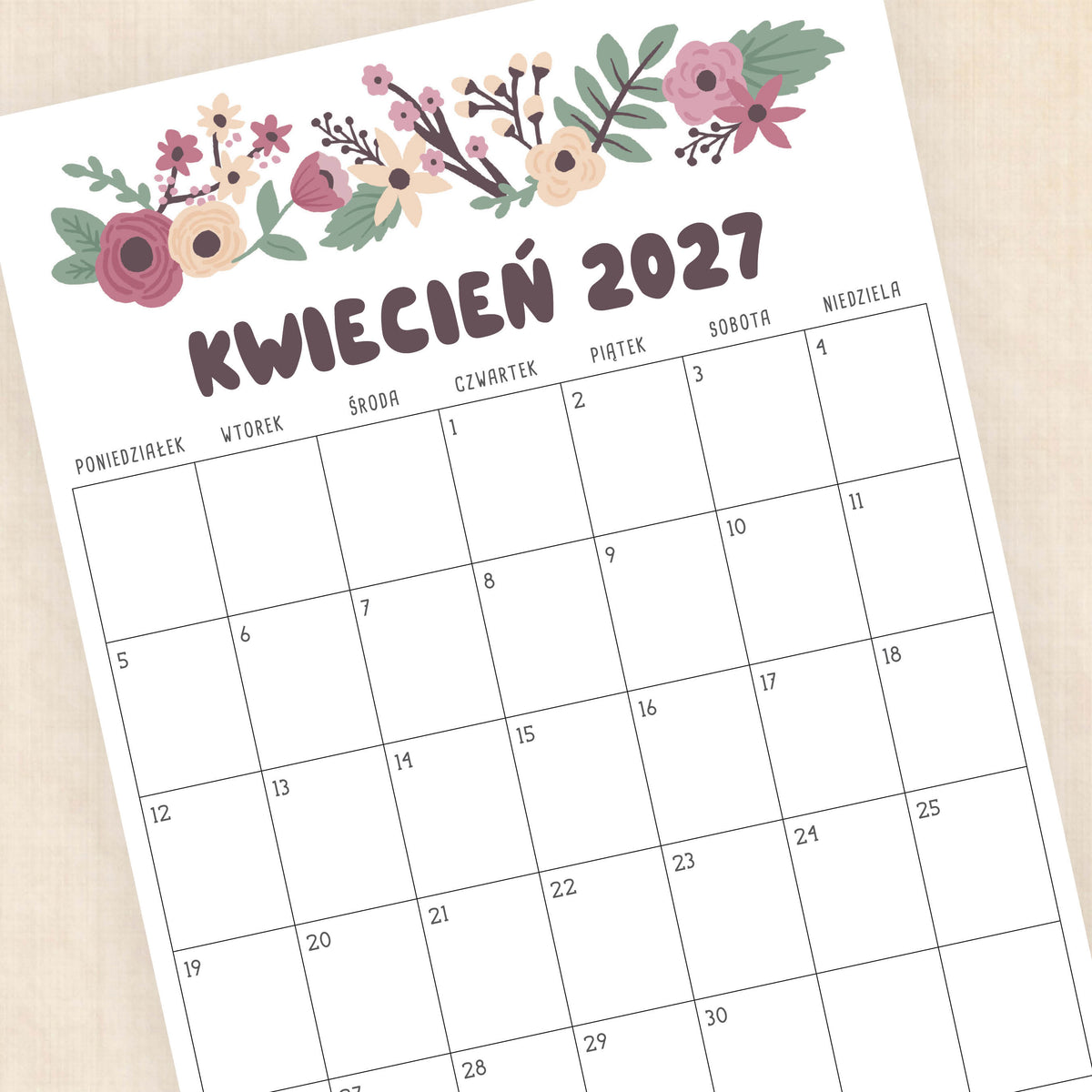 Kalendarz 2027 do druku