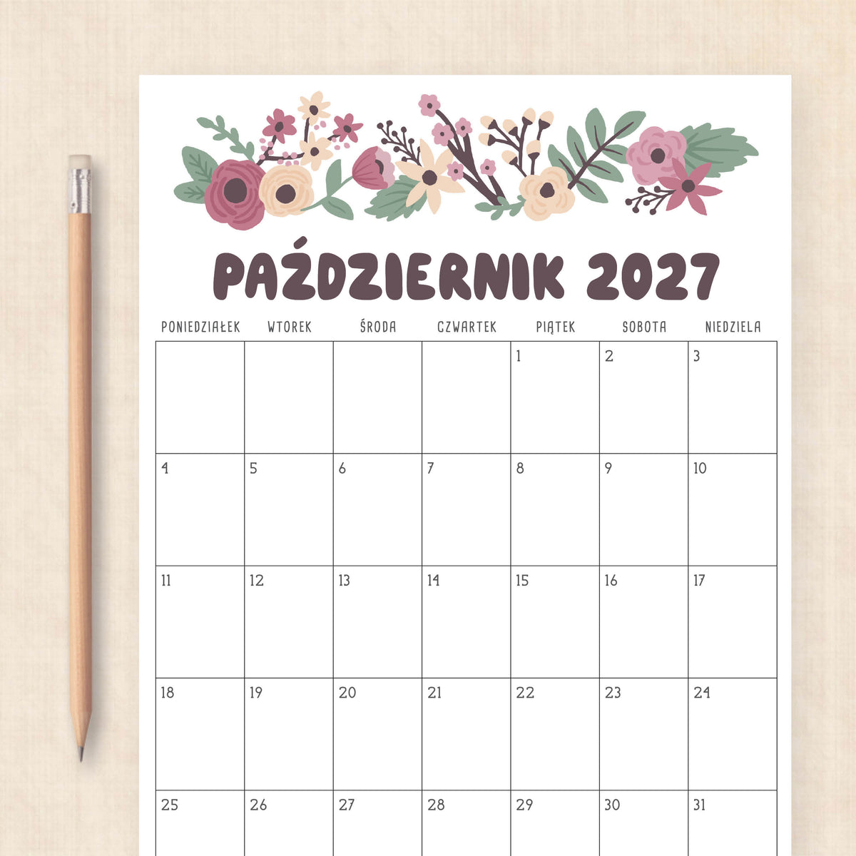 Kalendarz 2027 do druku