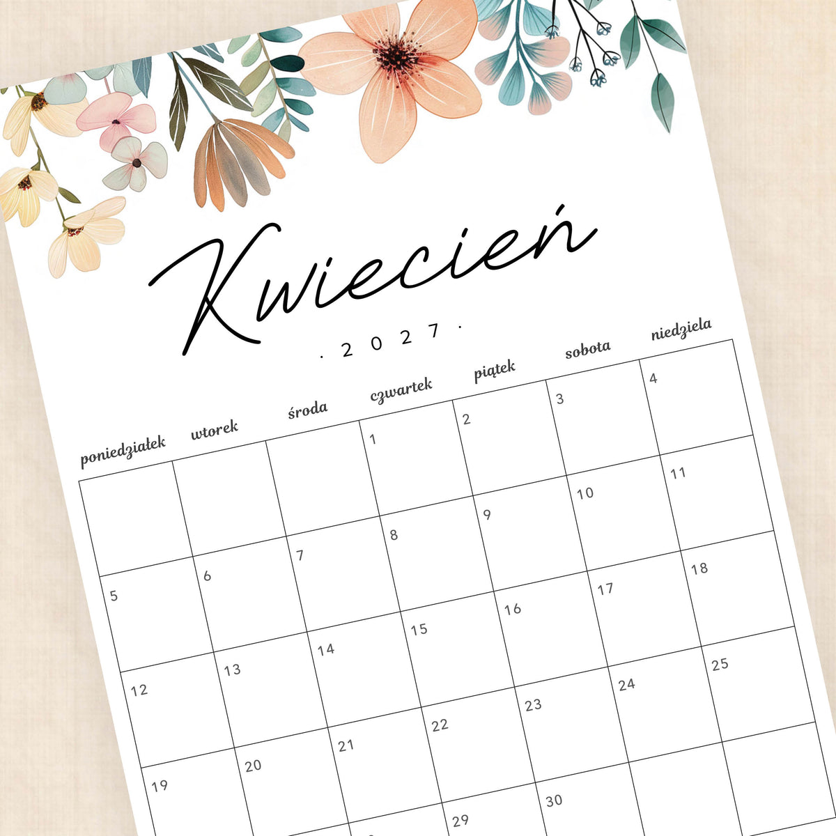 Kalendarz 2027 do druku