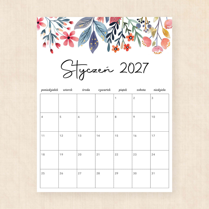 Kalendarz 2027 do druku